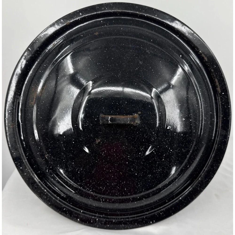 Speckled Black Enamel Graniteware Stock Pot With Lid Steamer 21 Qt  XLG Vintage